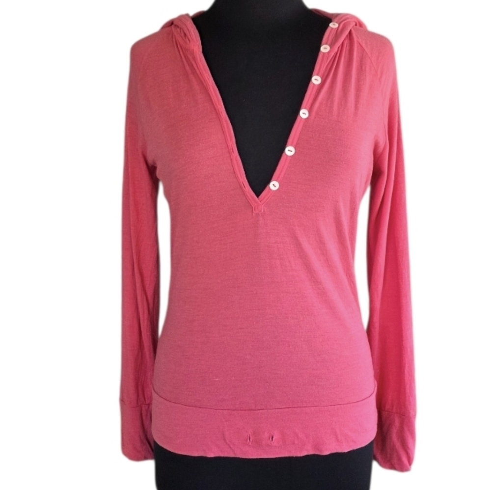Vintage Victoria's Secret Pink Long Sleeve Button-Up Top Henley Hoodie Y2K 2005